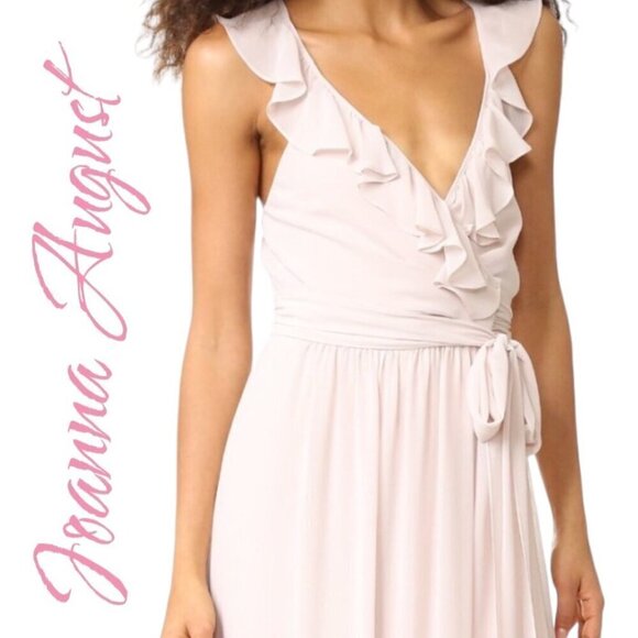 JOANNA AUGUST Lacey Blush Pink Formal V-Neck Wedding Party Ruffle Wrap Dress, XS - Picture 8 of 8